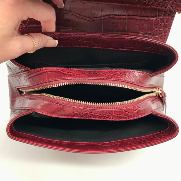 Emporio Armani Burgundy Croc Embossed Leather Crossbody Bag - Picture 10 of 10